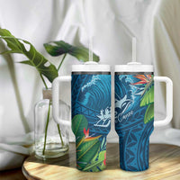 Outrigger Canoe Blue Tumbler With Handle On The Waves LT7 - Polynesian Pride