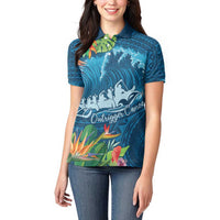 Outrigger Canoe Blue Women Polo Shirt On The Waves