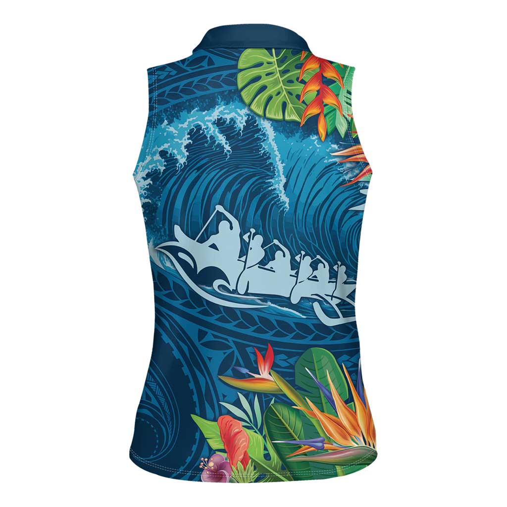 Outrigger Canoe Blue Women Sleeveless Polo Shirt On The Waves LT7 - Polynesian Pride