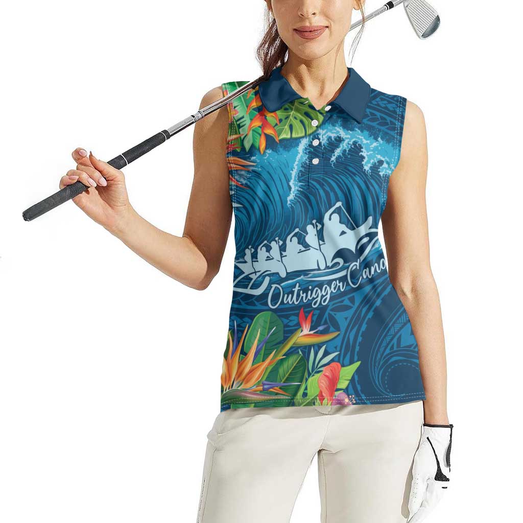 Outrigger Canoe Blue Women Sleeveless Polo Shirt On The Waves LT7 - Polynesian Pride