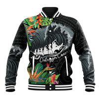 Outrigger Canoe Black Baseball Jacket On The Waves LT7 Unisex Black - Polynesian Pride