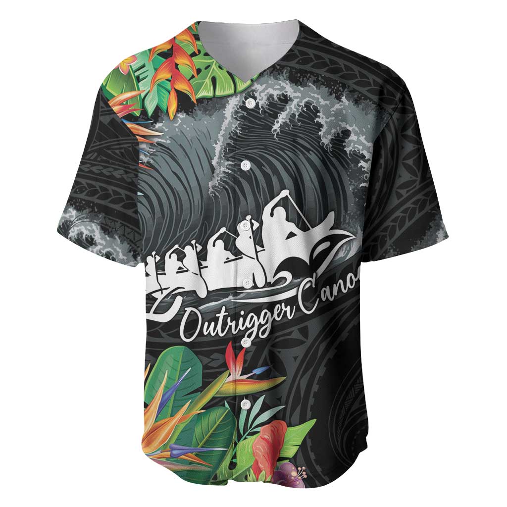 Outrigger Canoe Black Baseball Jersey On The Waves LT7 Black - Polynesian Pride