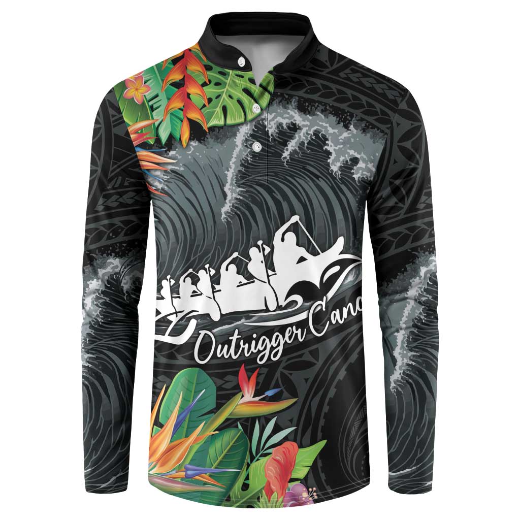 Outrigger Canoe Black Button Sweatshirt On The Waves LT7 Black - Polynesian Pride