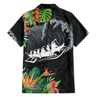 Outrigger Canoe Black Family Matching Long Sleeve Bodycon Dress and Hawaiian Shirt On The Waves LT7 - Polynesian Pride