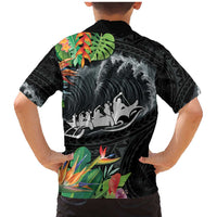 Outrigger Canoe Black Family Matching Mermaid Dress and Hawaiian Shirt On The Waves LT7 - Polynesian Pride