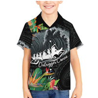 Outrigger Canoe Black Family Matching Mermaid Dress and Hawaiian Shirt On The Waves LT7 Son's Shirt Black - Polynesian Pride