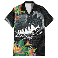 Outrigger Canoe Black Family Matching Off Shoulder Maxi Dress and Hawaiian Shirt On The Waves LT7 Dad's Shirt - Short Sleeve Black - Polynesian Pride
