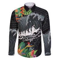Outrigger Canoe Black Family Matching Off Shoulder Maxi Dress and Hawaiian Shirt On The Waves LT7 Dad's Shirt - Long Sleeve Black - Polynesian Pride