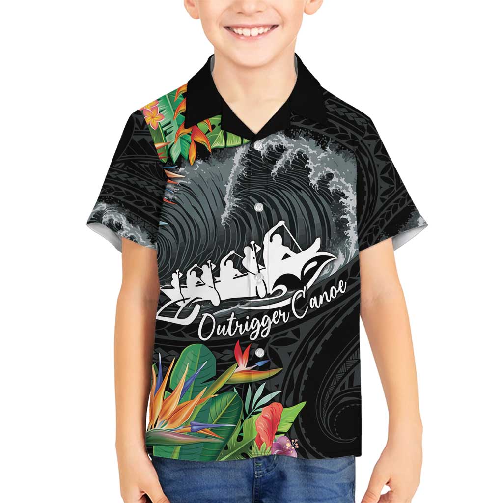Outrigger Canoe Black Family Matching Puletasi and Hawaiian Shirt On The Waves