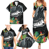 Outrigger Canoe Black Family Matching Summer Maxi Dress and Hawaiian Shirt On The Waves LT7 - Polynesian Pride