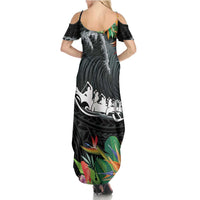 Outrigger Canoe Black Family Matching Summer Maxi Dress and Hawaiian Shirt On The Waves LT7 - Polynesian Pride