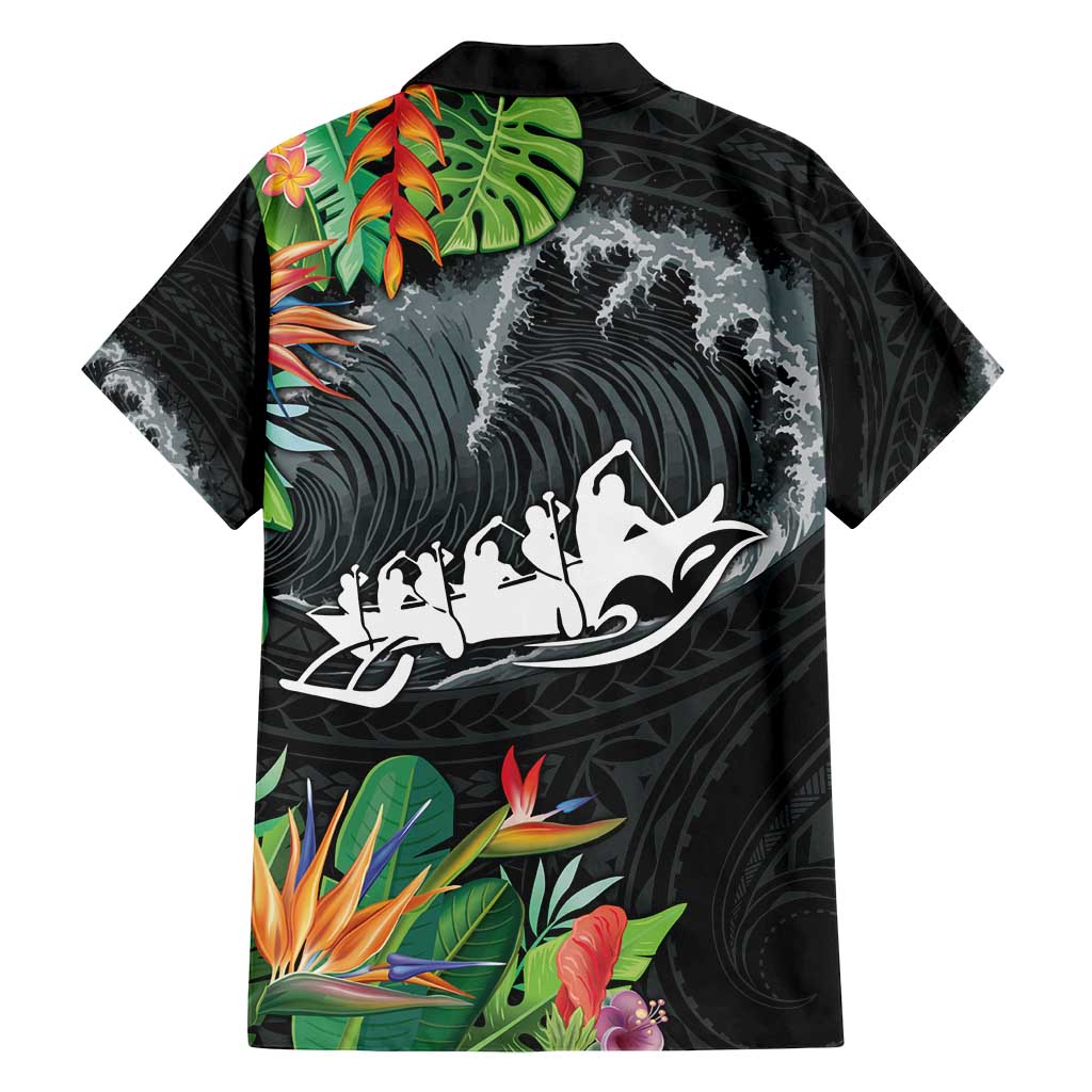 Outrigger Canoe Black Family Matching Tank Maxi Dress and Hawaiian Shirt On The Waves LT7 - Polynesian Pride
