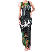 Outrigger Canoe Black Family Matching Tank Maxi Dress and Hawaiian Shirt On The Waves LT7 Mom's Dress Black - Polynesian Pride