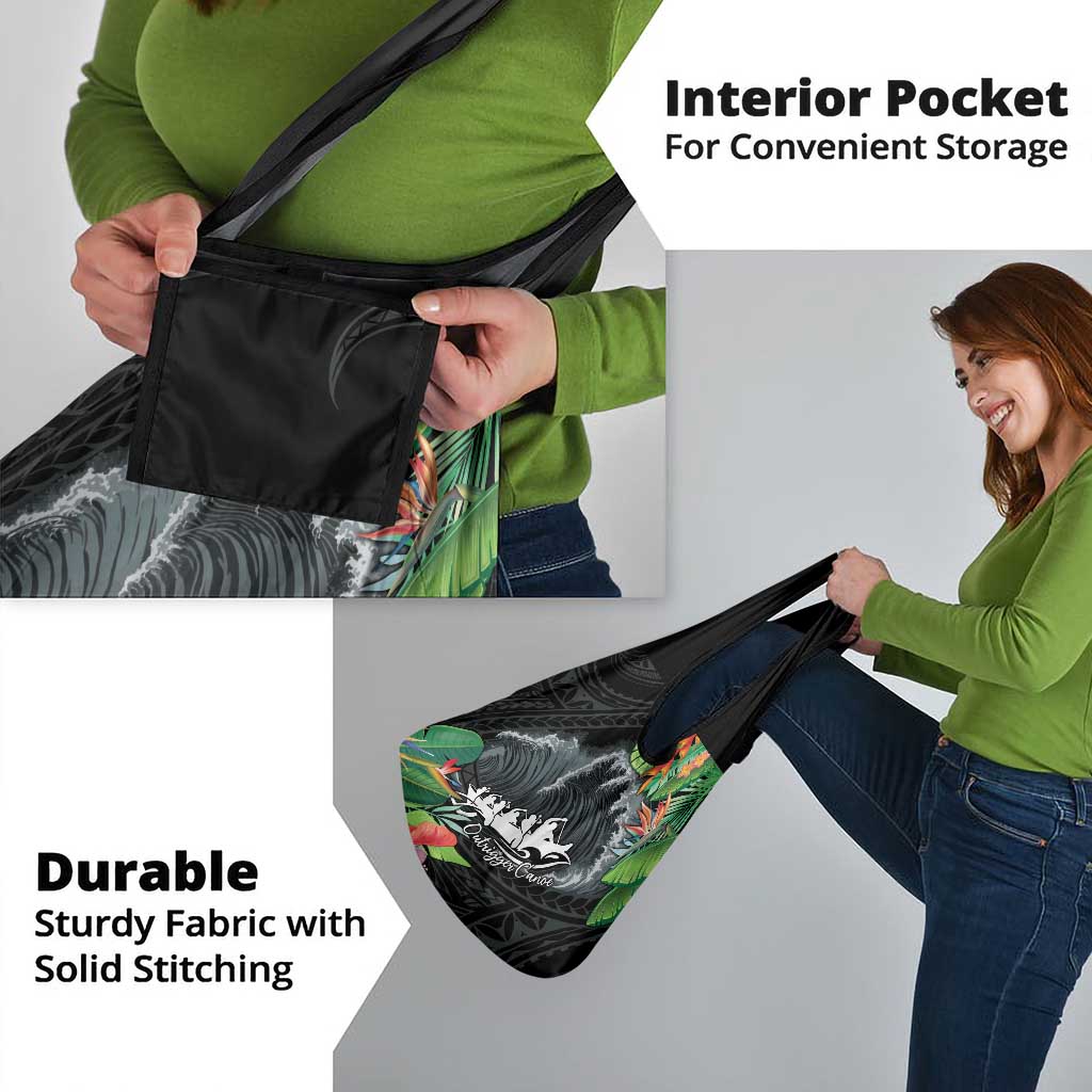 Outrigger Canoe Black Grocery Bag On The Waves