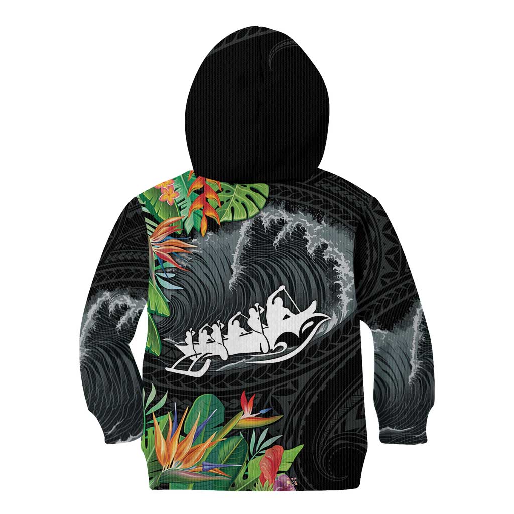 Outrigger Canoe Black Kid Hoodie On The Waves