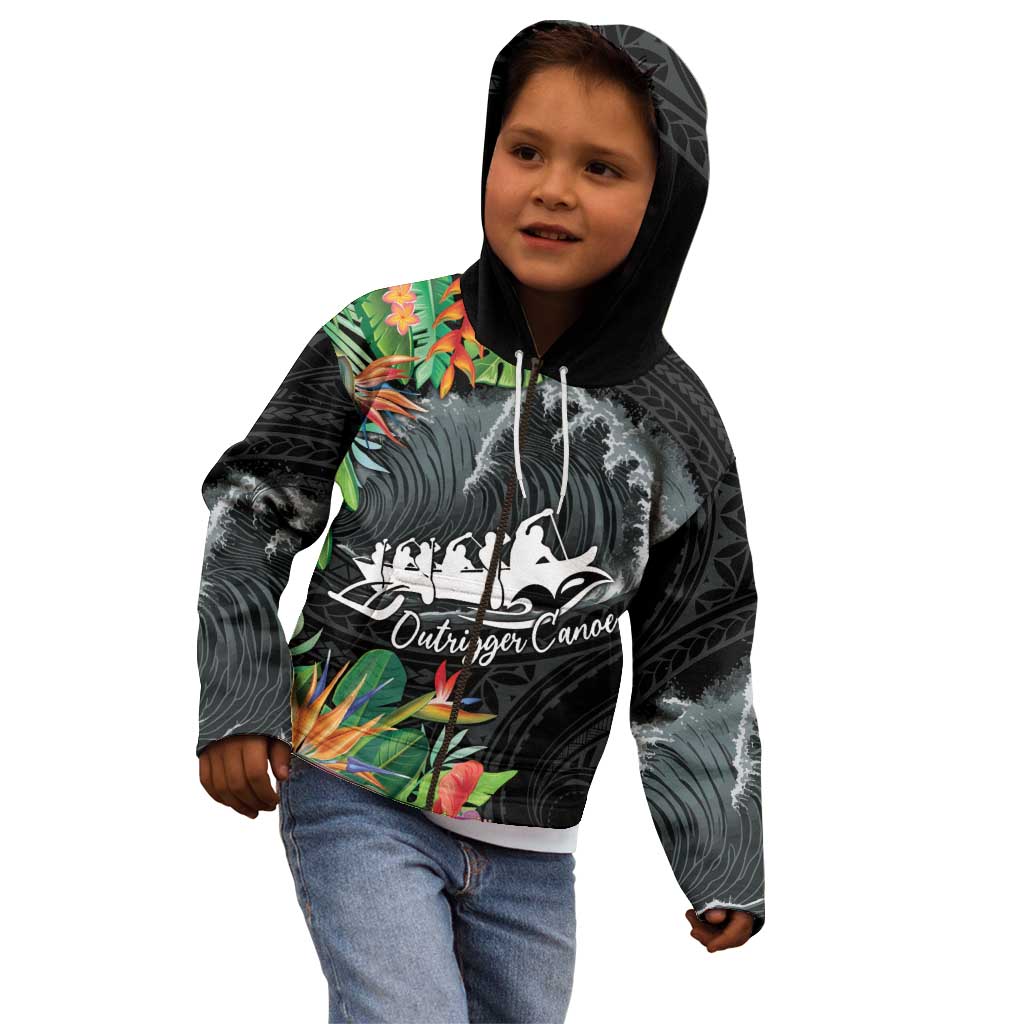 Outrigger Canoe Black Kid Hoodie On The Waves