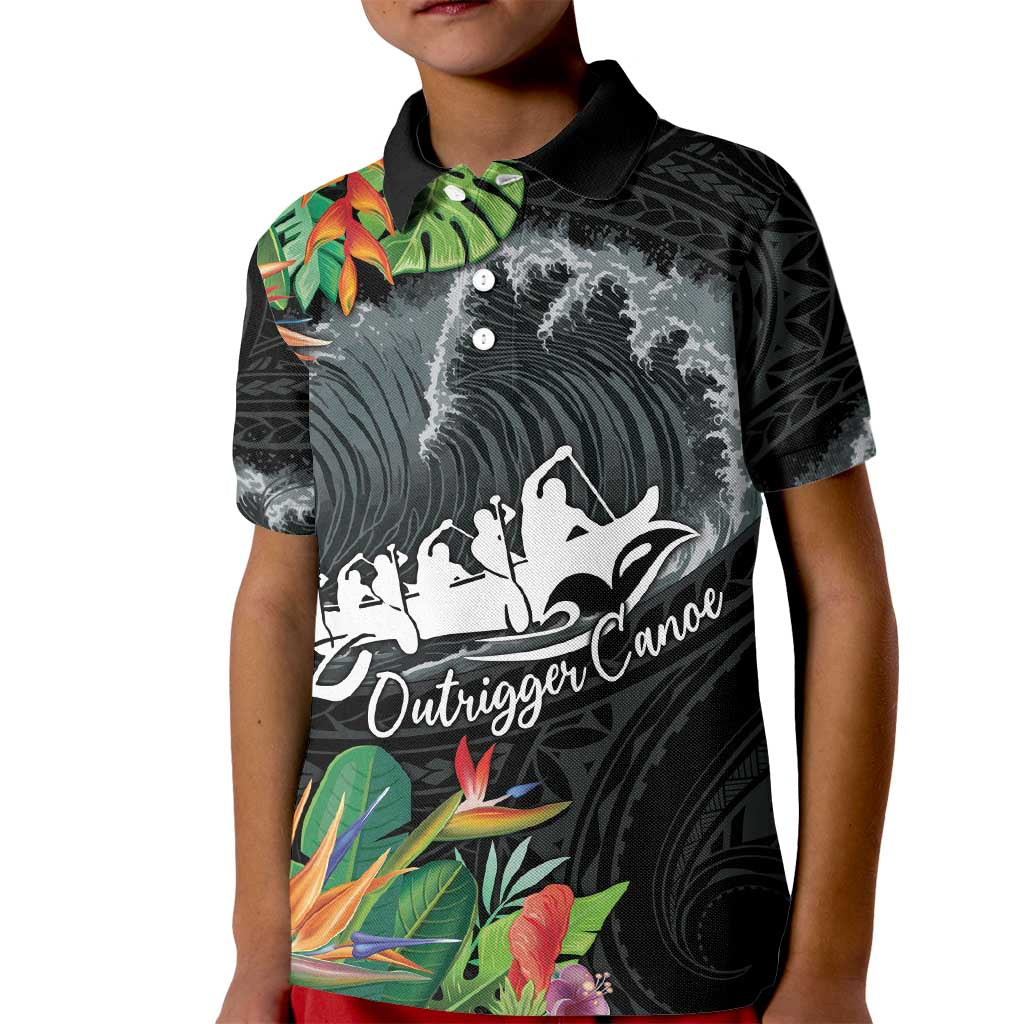 Outrigger Canoe Black Kid Polo Shirt On The Waves LT7 Kid Black - Polynesian Pride