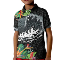 Outrigger Canoe Black Kid Polo Shirt On The Waves LT7 Kid Black - Polynesian Pride