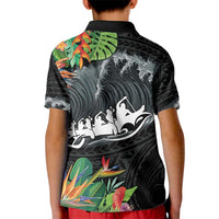 Outrigger Canoe Black Kid Polo Shirt On The Waves LT7 - Polynesian Pride