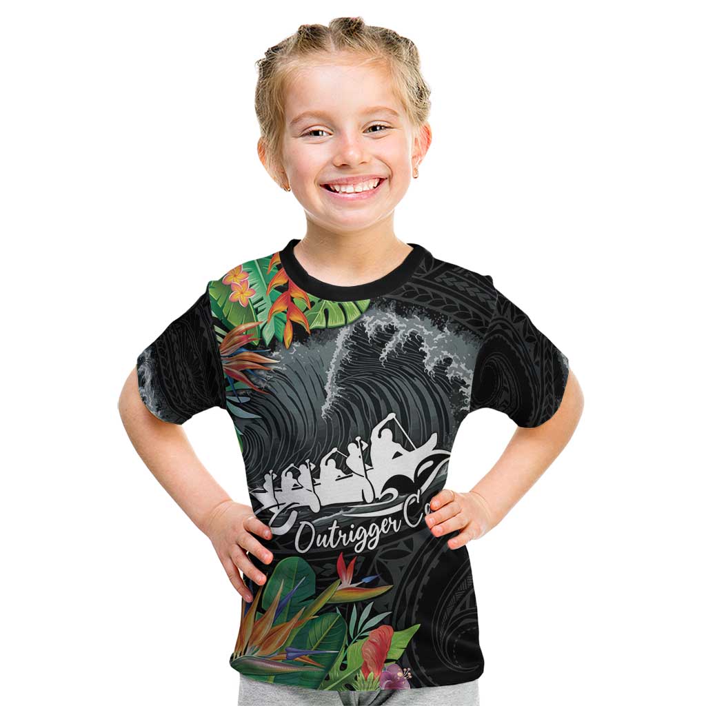 Outrigger Canoe Black Kid T Shirt On The Waves LT7 Black - Polynesian Pride