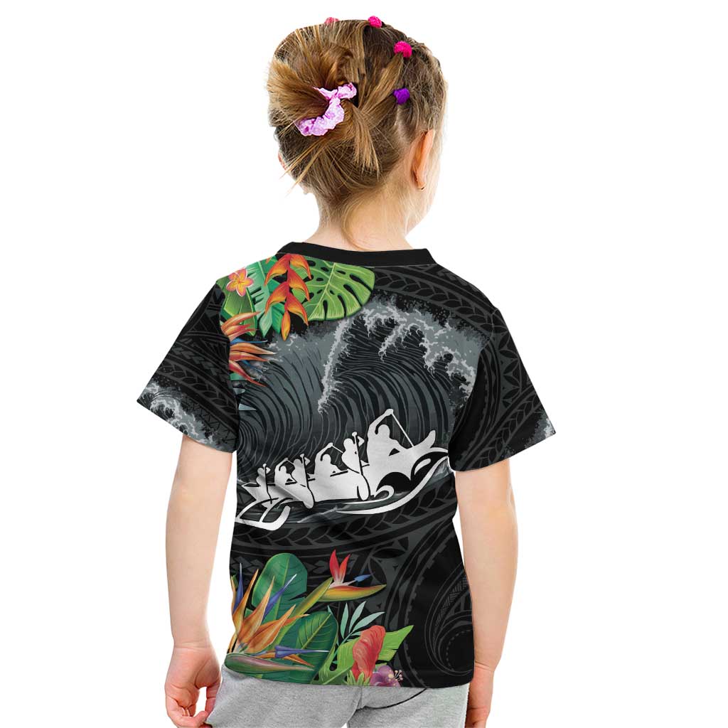 Outrigger Canoe Black Kid T Shirt On The Waves LT7 - Polynesian Pride