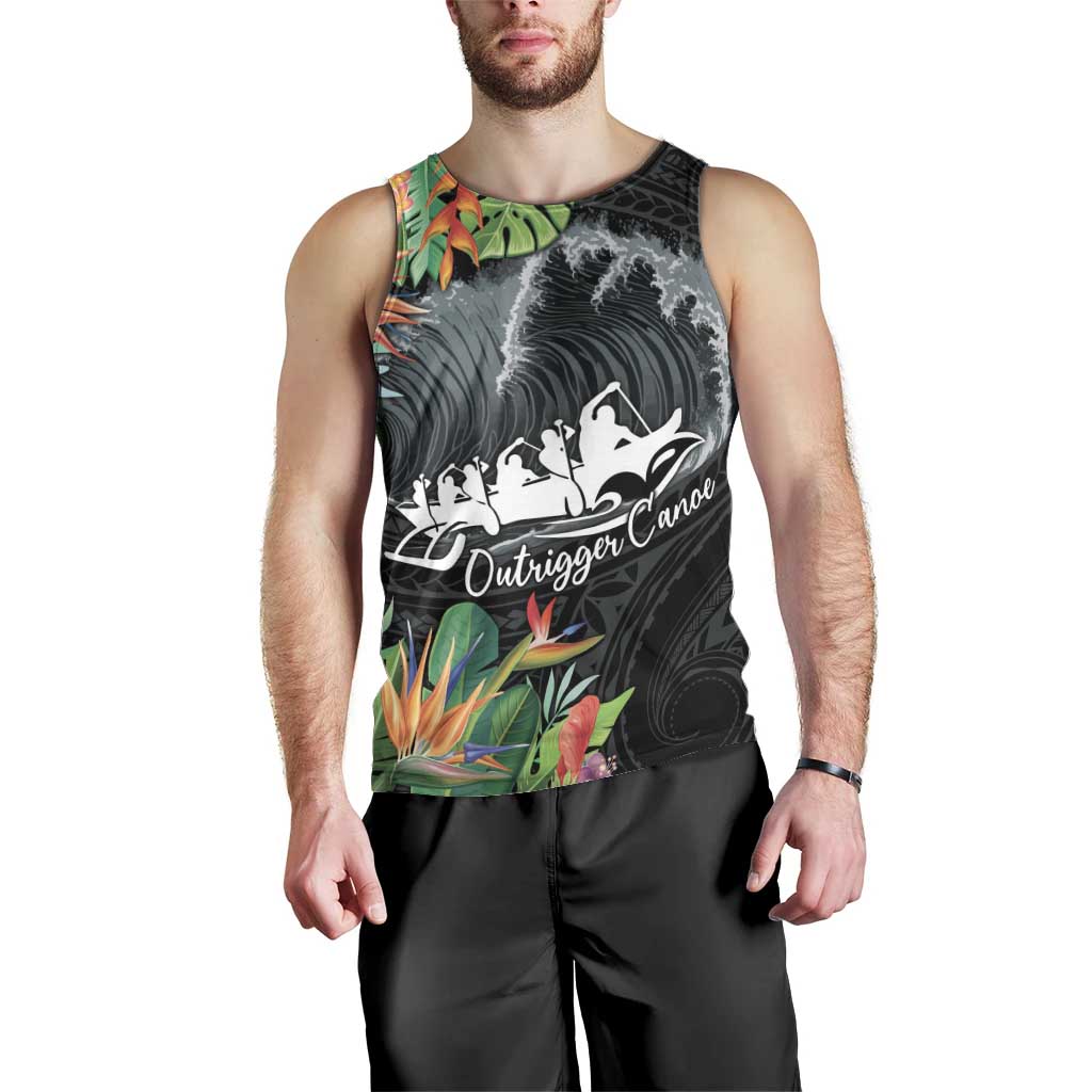 Outrigger Canoe Black Men Tank Top On The Waves LT7 - Polynesian Pride
