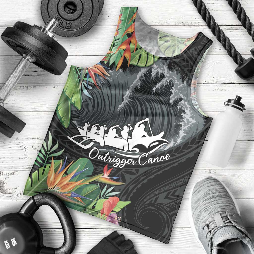 Outrigger Canoe Black Men Tank Top On The Waves LT7 - Polynesian Pride