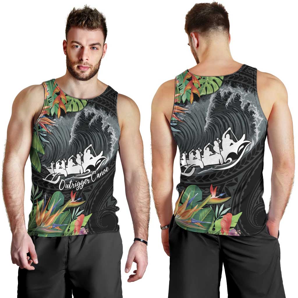 Outrigger Canoe Black Men Tank Top On The Waves LT7 - Polynesian Pride