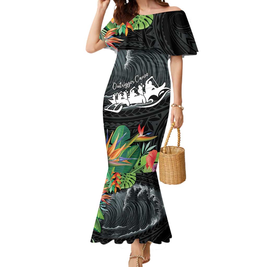 Outrigger Canoe Black Mermaid Dress On The Waves LT7 Women Black - Polynesian Pride