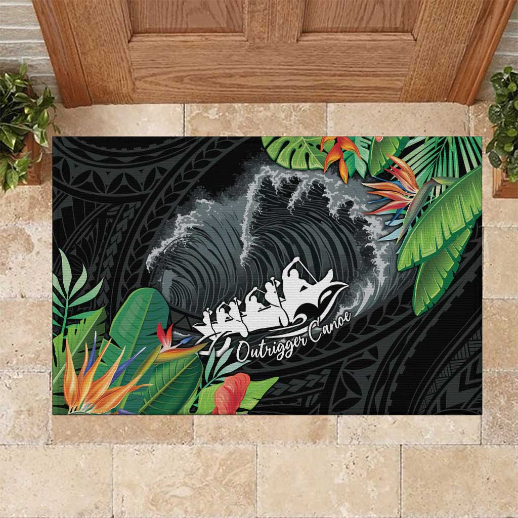 Outrigger Canoe Black Rubber Doormat On The Waves