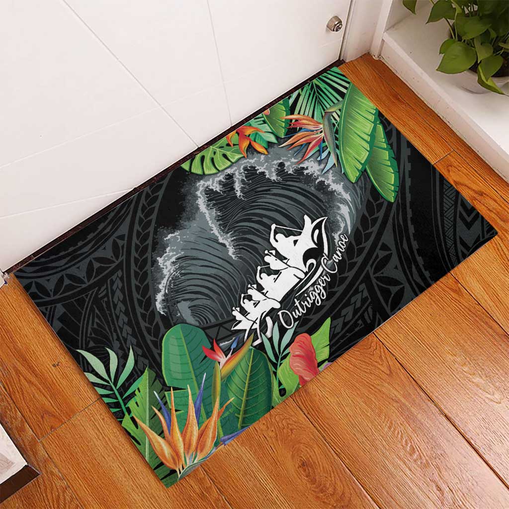 Outrigger Canoe Black Rubber Doormat On The Waves