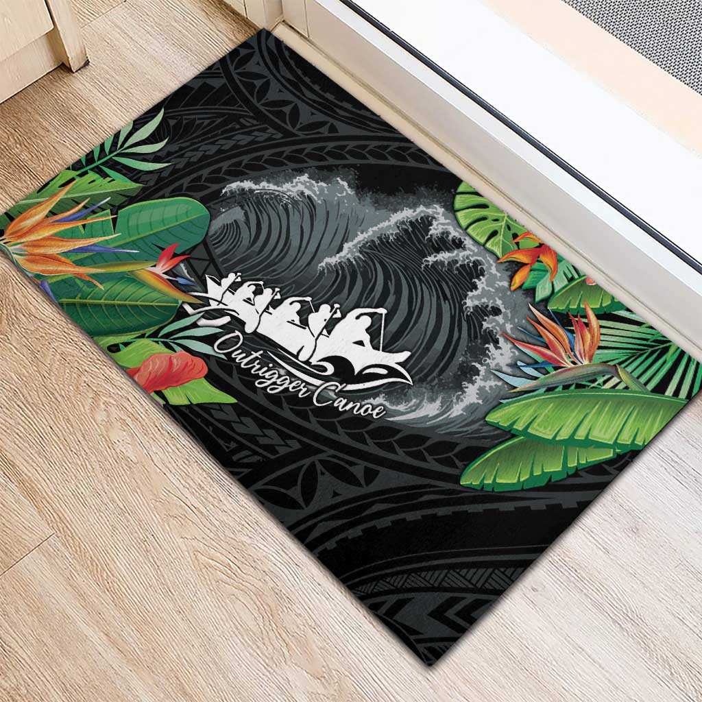 Outrigger Canoe Black Rubber Doormat On The Waves