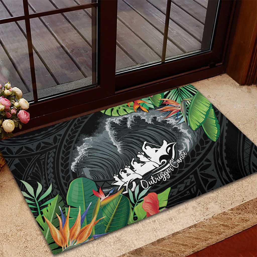 Outrigger Canoe Black Rubber Doormat On The Waves