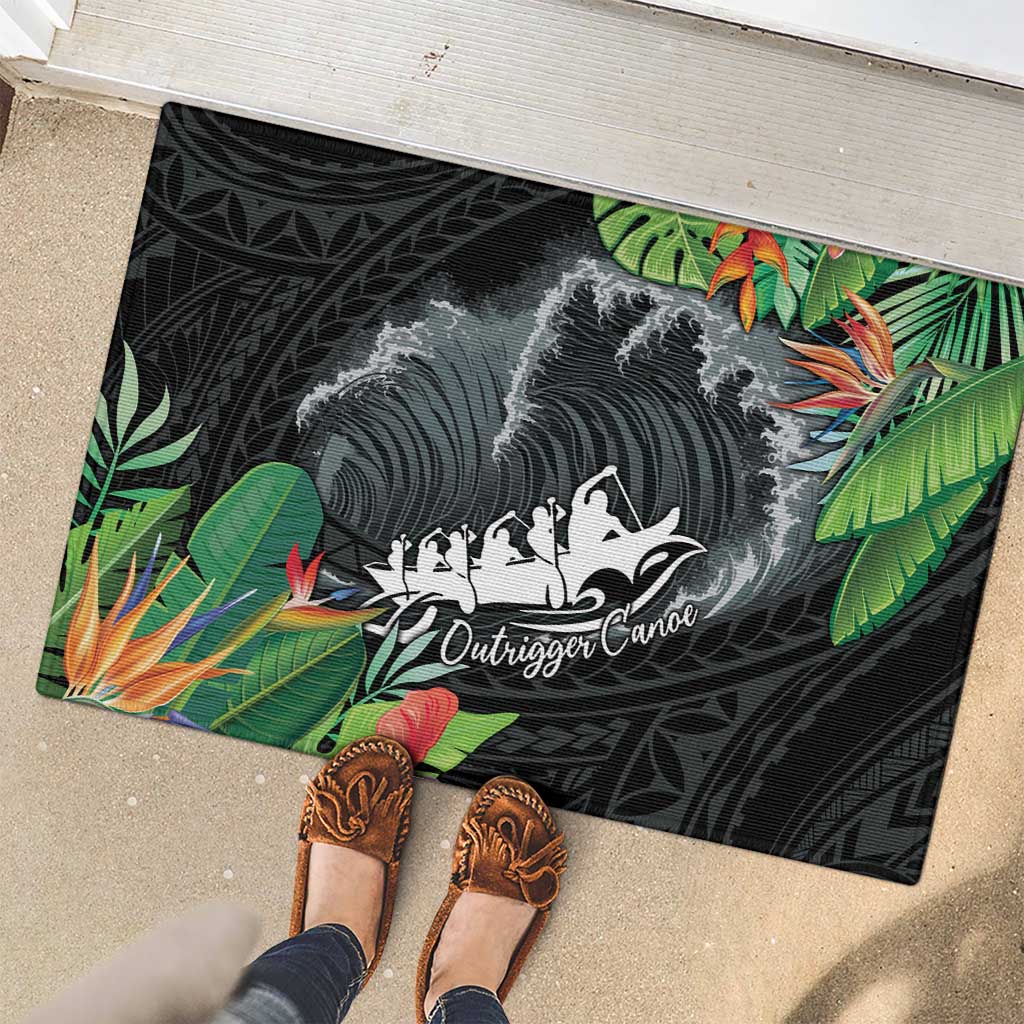 Outrigger Canoe Black Rubber Doormat On The Waves