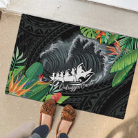 Outrigger Canoe Black Rubber Doormat On The Waves