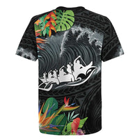 Outrigger Canoe Black Rugby Jersey On The Waves LT7 - Polynesian Pride