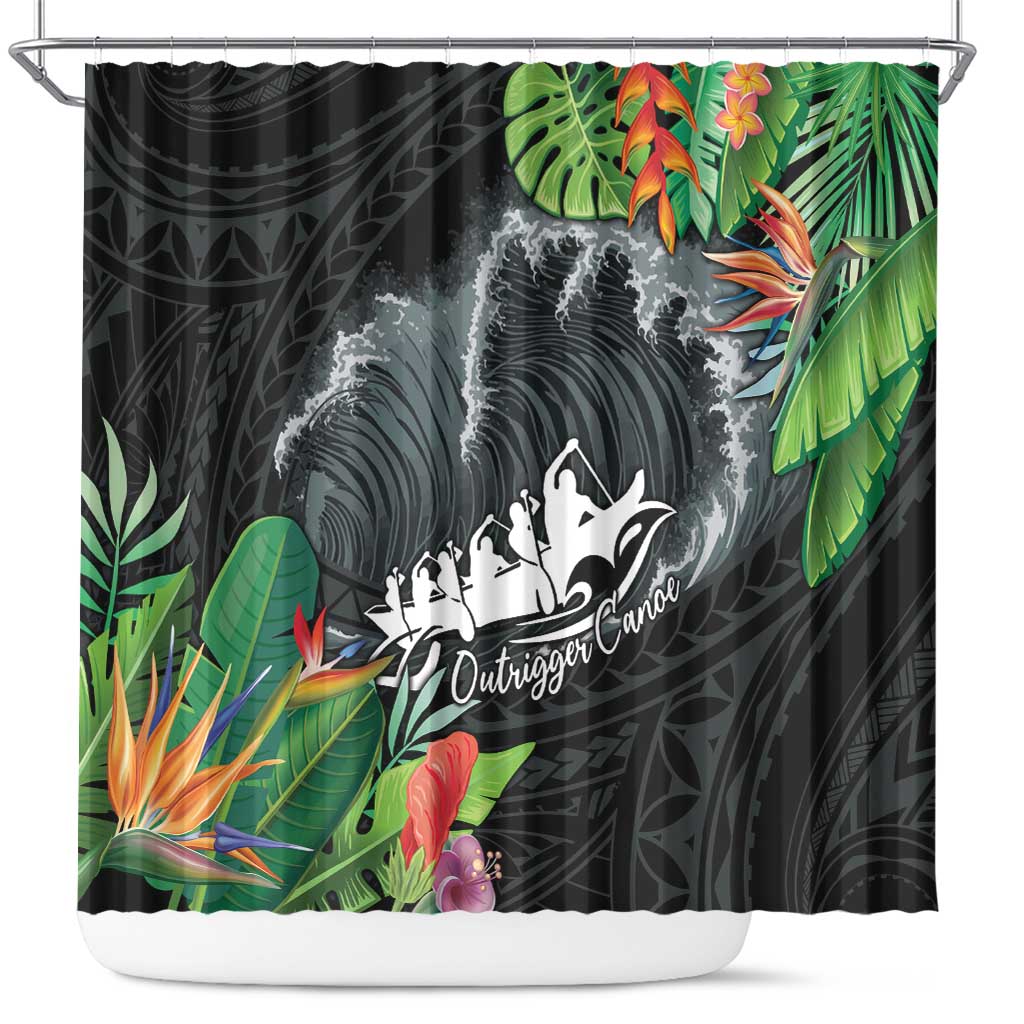 Outrigger Canoe Black Shower Curtain On The Waves LT7 Black - Polynesian Pride