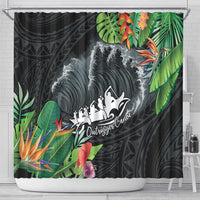 Outrigger Canoe Black Shower Curtain On The Waves LT7 - Polynesian Pride