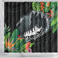 Outrigger Canoe Black Shower Curtain On The Waves LT7 - Polynesian Pride