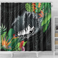 Outrigger Canoe Black Shower Curtain On The Waves LT7 - Polynesian Pride