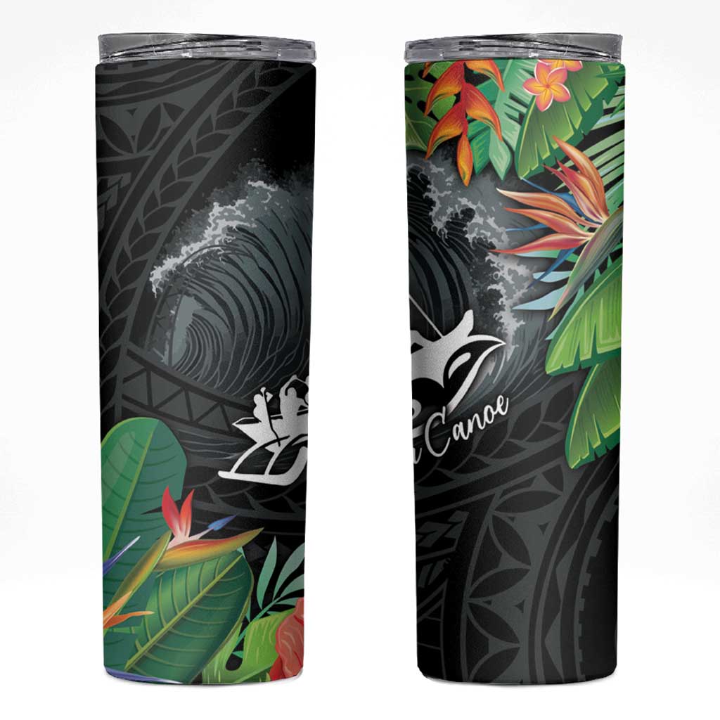 Outrigger Canoe Black Skinny Tumbler On The Waves LT7 Black - Polynesian Pride