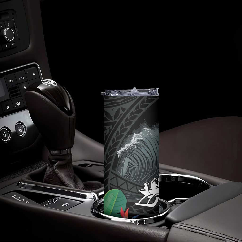 Outrigger Canoe Black Skinny Tumbler On The Waves LT7 - Polynesian Pride