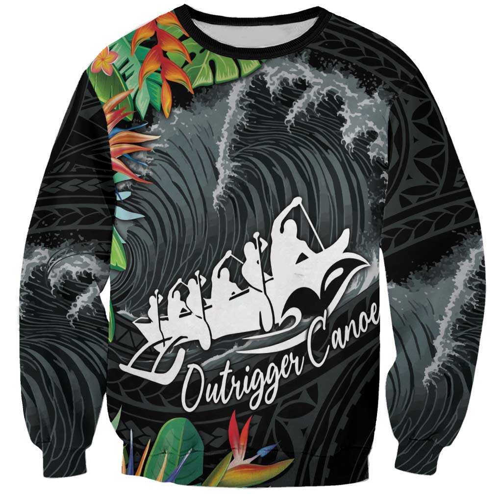 Outrigger Canoe Black Sweatshirt On The Waves LT7 Unisex Black - Polynesian Pride