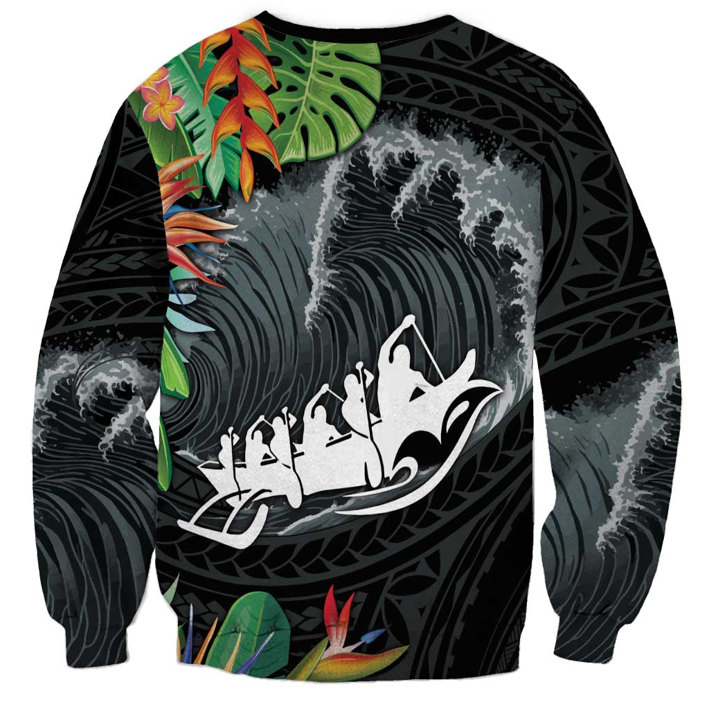 Outrigger Canoe Black Sweatshirt On The Waves LT7 - Polynesian Pride