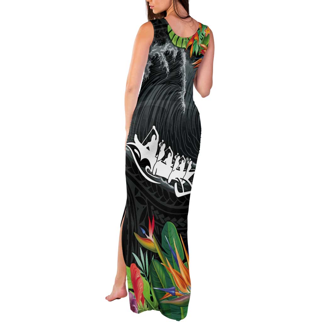 Outrigger Canoe Black Tank Maxi Dress On The Waves