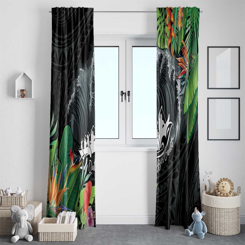 Outrigger Canoe Black Window Curtain On The Waves