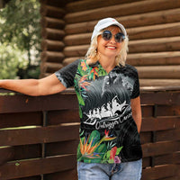 Outrigger Canoe Black Women Polo Shirt On The Waves