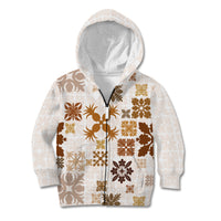 Vintage Hawaii Kid Hoodie Hawaiian Quilt Kapa Mismatch Beige LT7 Zip Hoodie Beige - Polynesian Pride