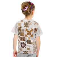 Vintage Hawaii Kid T Shirt Hawaiian Quilt Kapa Mismatch Beige LT7 - Polynesian Pride