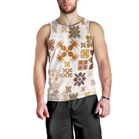 Vintage Hawaii Men Tank Top Hawaiian Quilt Kapa Mismatch Beige LT7 - Polynesian Pride